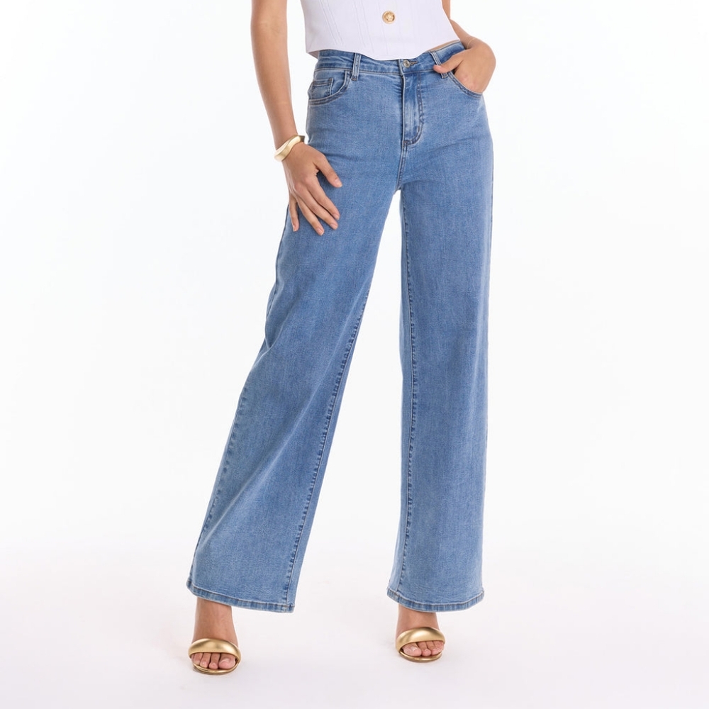 THE NOLI SHOP Dahlia High Rise Relaxed Jean Wide Leg - Medium Blue Size 28 NWT